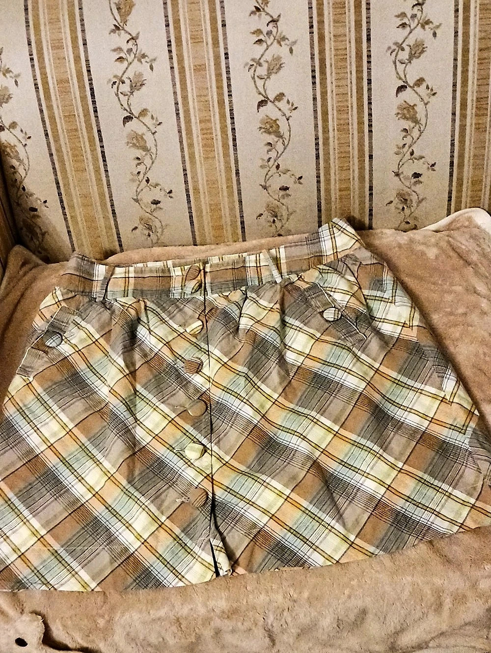 Fossil Plaid Skort in Orange & Green Size 6
